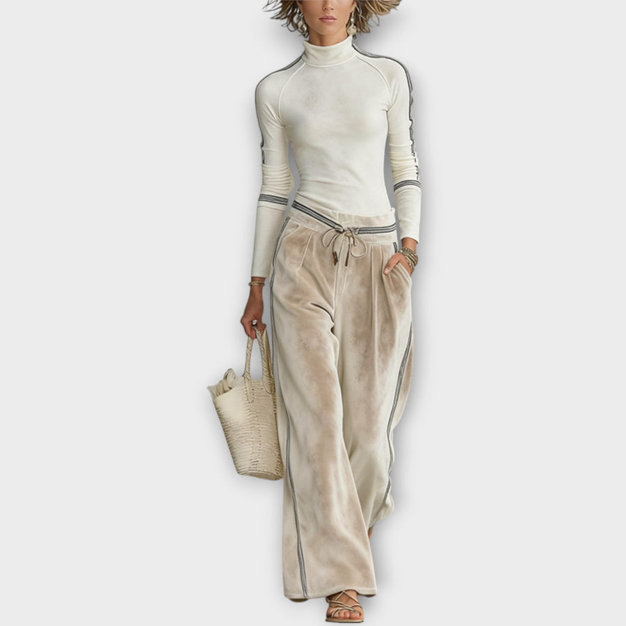 Contrast-Trim Knit Top & Velour Lounge Pants Set