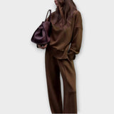 Relaxed Knit Set with High-Neck Sweater and Wide-Leg Pants